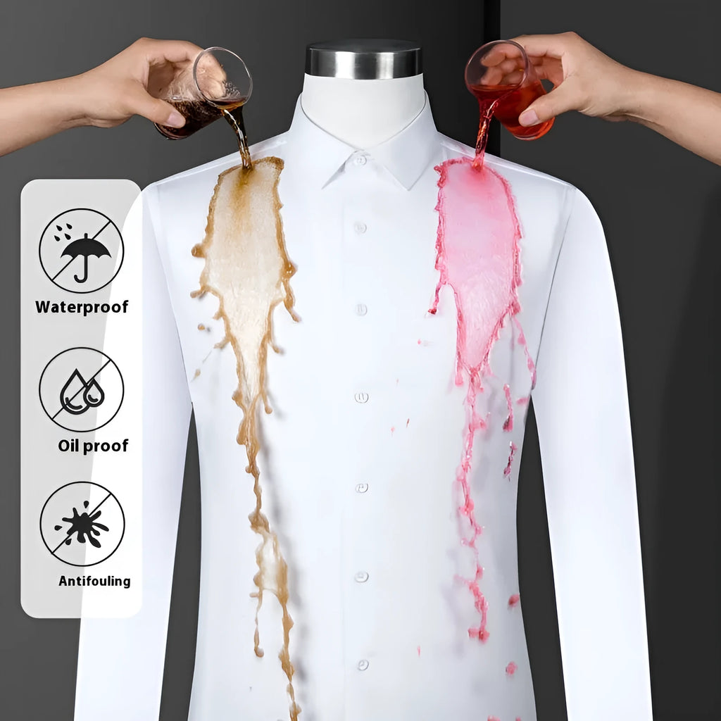 Men's waterproof business shirt in bamboo fibre with slim fit and square collar