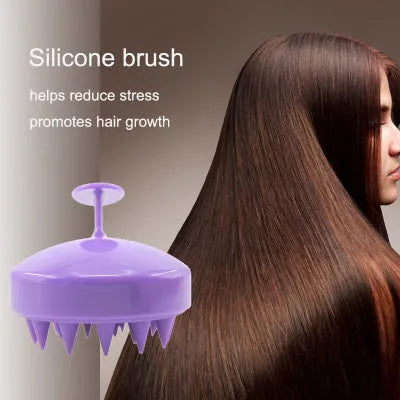Silicone scalp massage brush with soft bristles, 9.5cm by 8cm by 7.3cm, in green