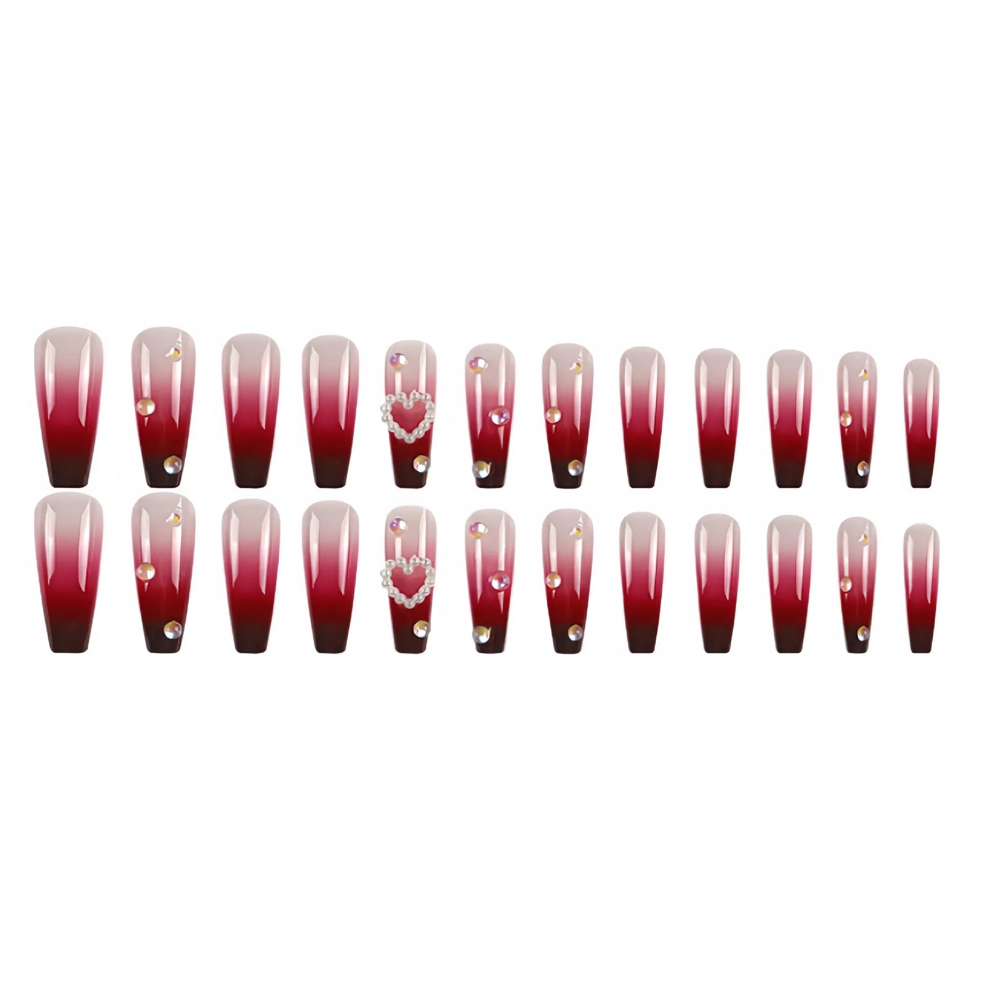 Wine red gradient false nail tips with plaid pattern, jelly glue, and rubbing clause in package