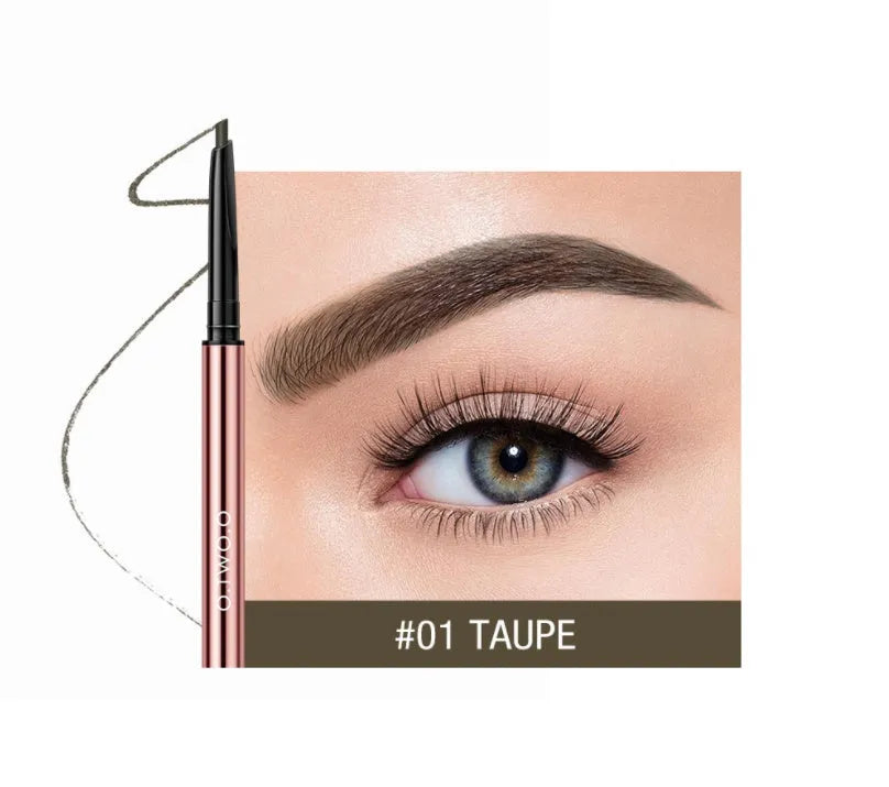 Eye brow make-up pencil in colour box with six shade options shown.