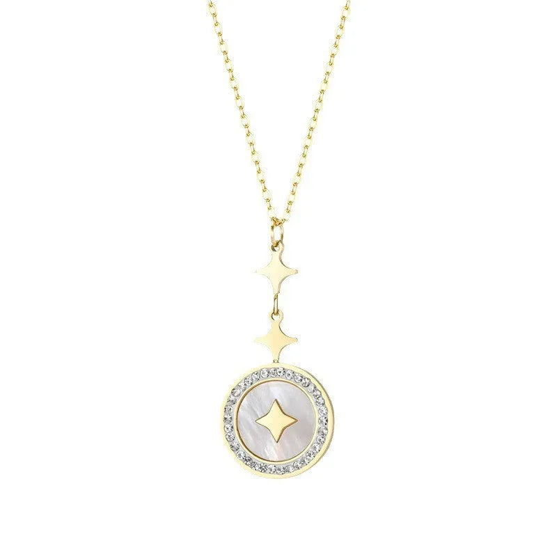 Titanium steel necklace with six-pointed star diamond pendant on adjustable O-ring chain