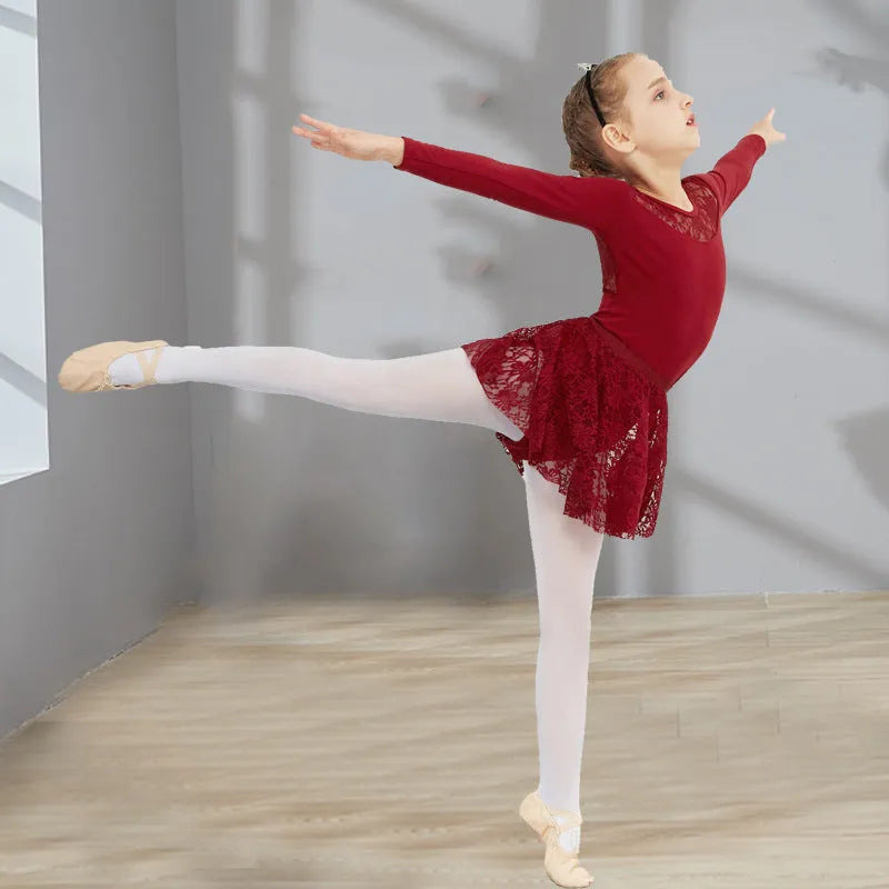 Girls short-sleeve ballet practice dress in Lycra cotton with lace and mesh trim, princess style, available in black