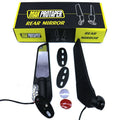 Motorcycle spoiler-style rearview mirror with integrated yellow LED light and convex lens