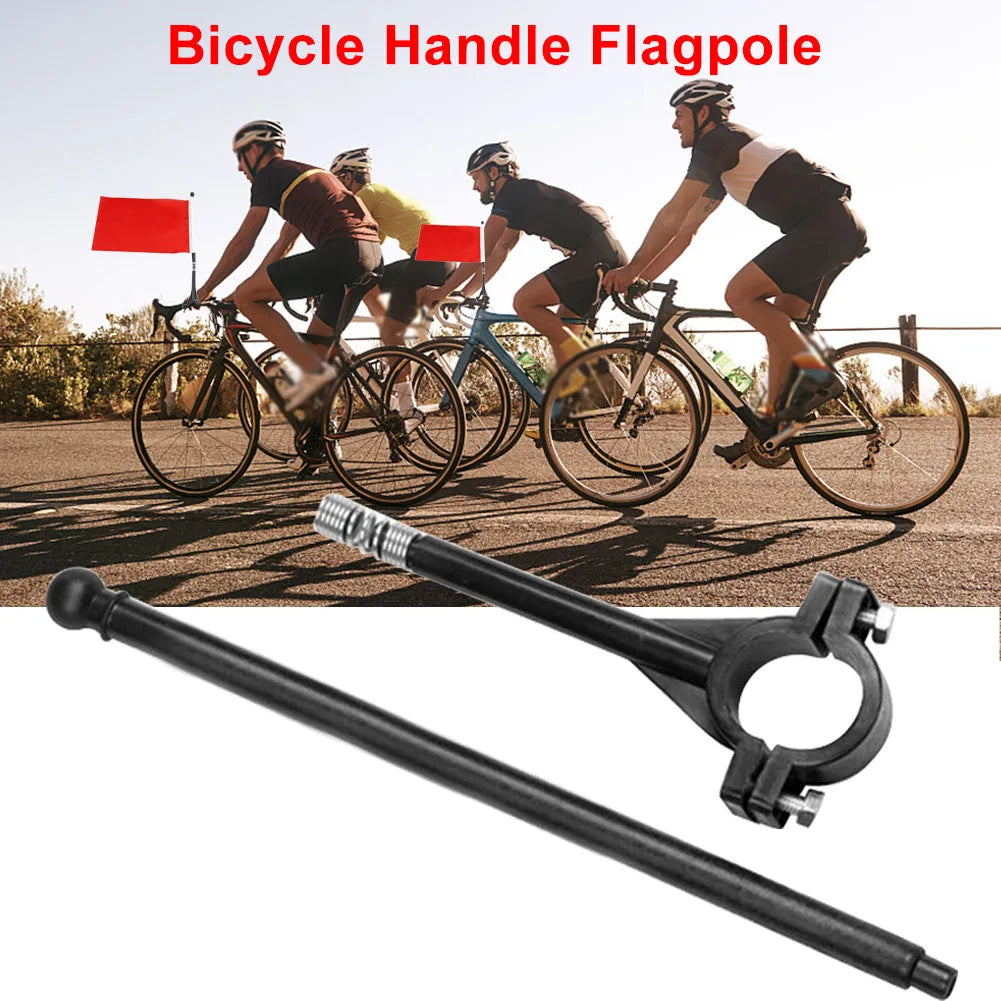 Cycling handlebar flag pole with square polyester flag attached to bicycle