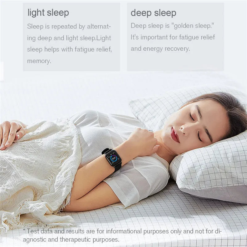Black waterproof smart bracelet with 1.4-inch screen showing health metrics