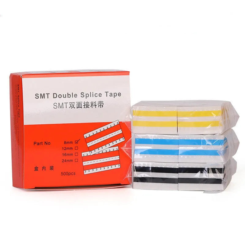 Double-sided splicing tape on reel for placement machines in various widths and colours.