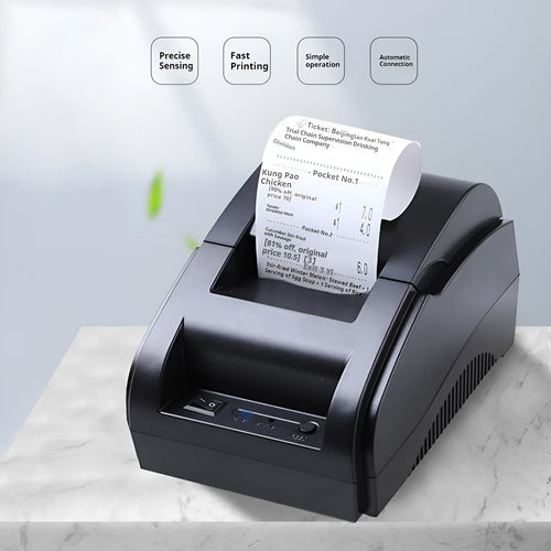 58mm black Bluetooth thermal receipt printer for desktop use in supermarket or takeout