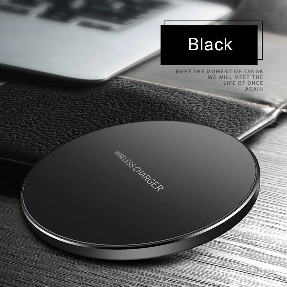 Ultra-thin black square wireless charging pad with 9V fast charging support