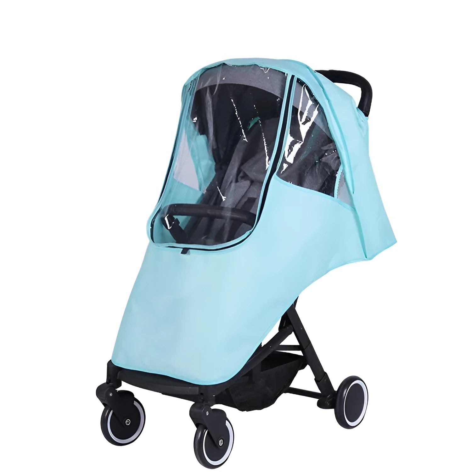 Universal waterproof baby stroller rain cover in grey colour with handle strap
