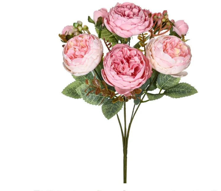 Silk artificial peony bouquet arrangement in champagne colour for home or wedding decor.