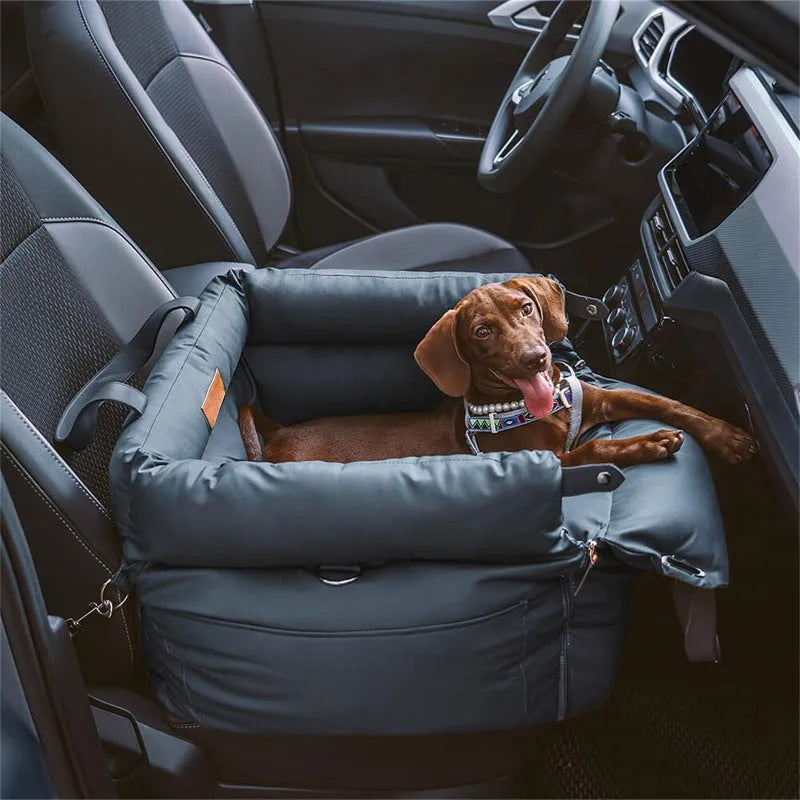 Green waterproof dog car nest with removable cover, shown on a car seat, dimensions 55cm by 50cm.