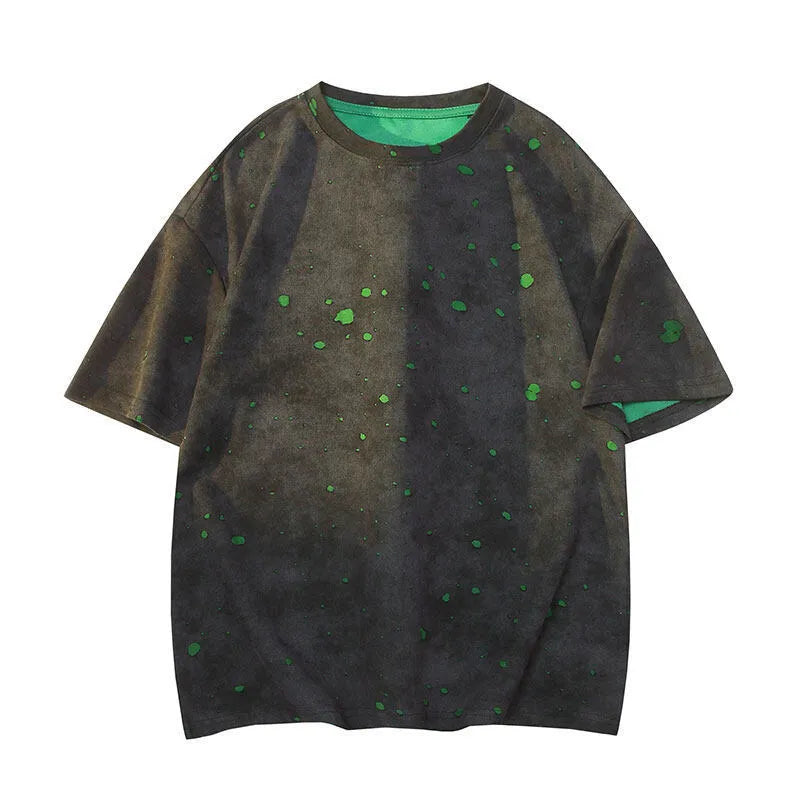 Men's ripped short sleeve t-shirt in loose fit with round neck collar