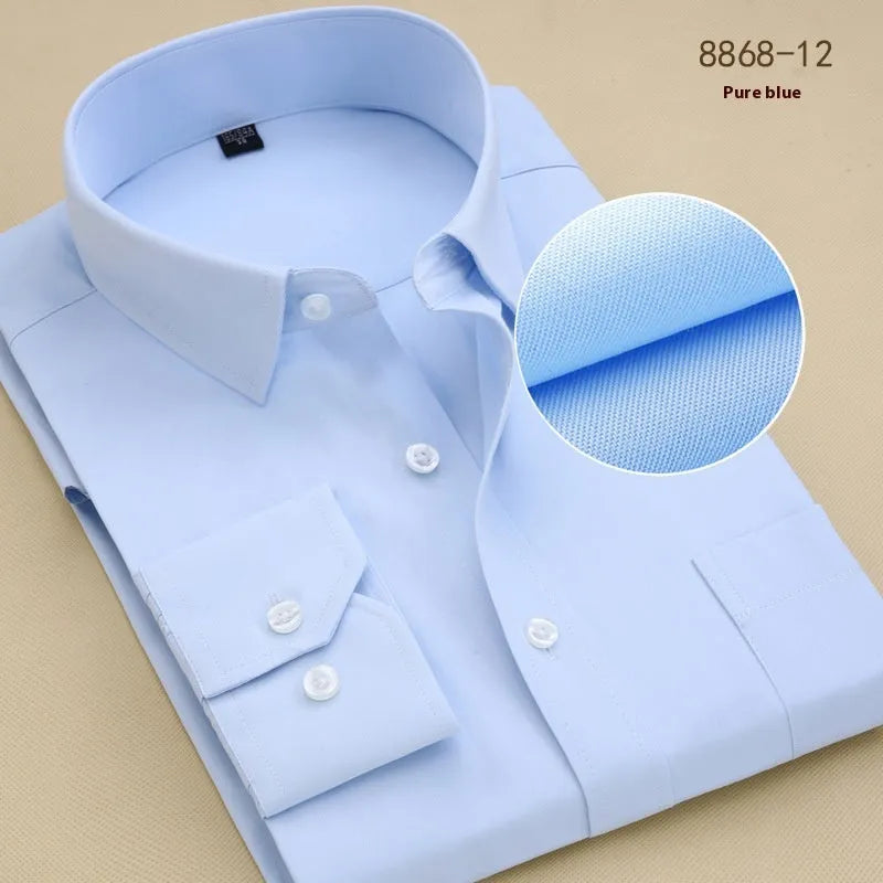 Men's black slim fit cotton business shirt with long sleeves and cardigan style