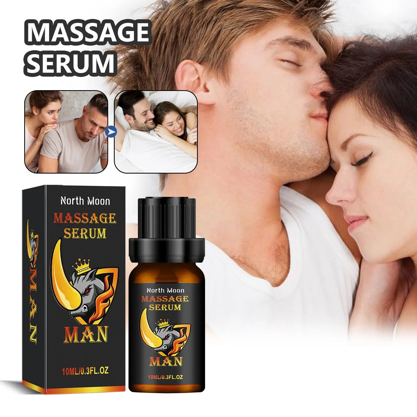 10ml bottle of men's endurance vitality massage essential oil with mineral oil and plant extracts
