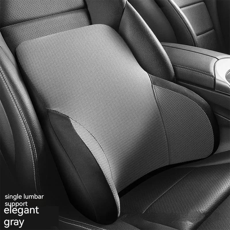 Memory foam car lumbar support pillow and matching headrest cover in knitted fabric