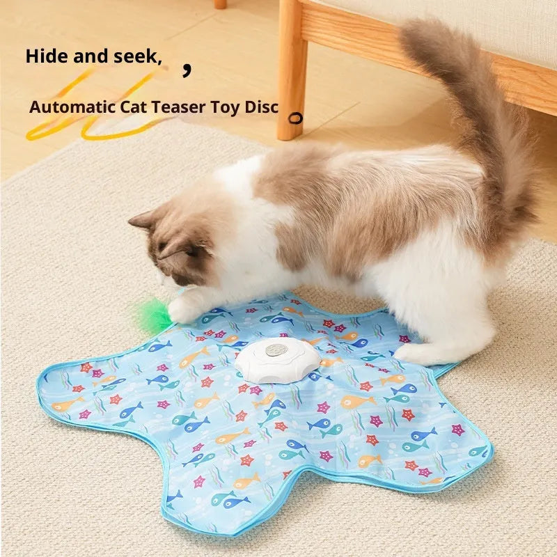 Smart cat hunting cover electric toy in blue-fish colour, made from PP material, designed for interactive play