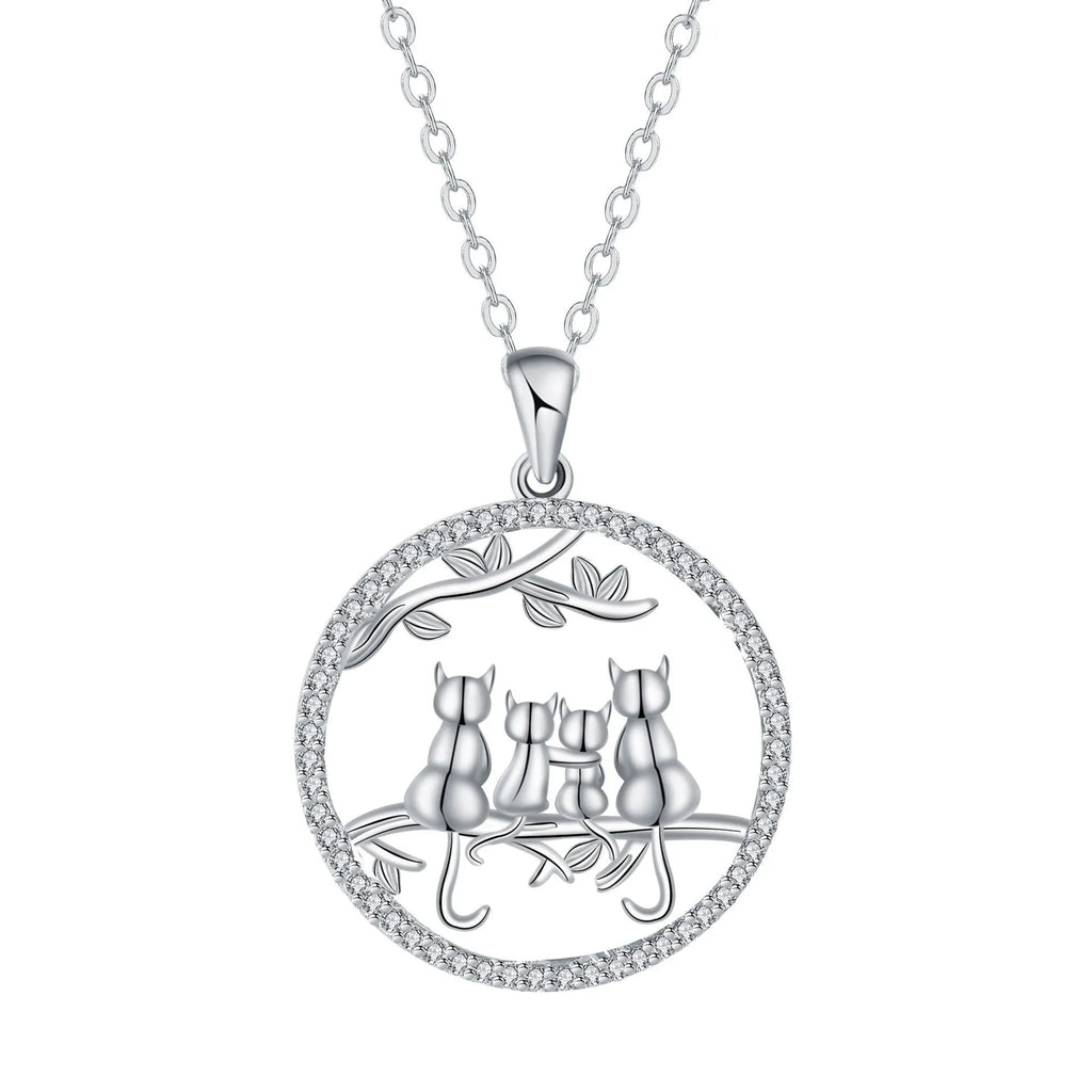 Women's copper necklace with four kitten pendants on cross chain