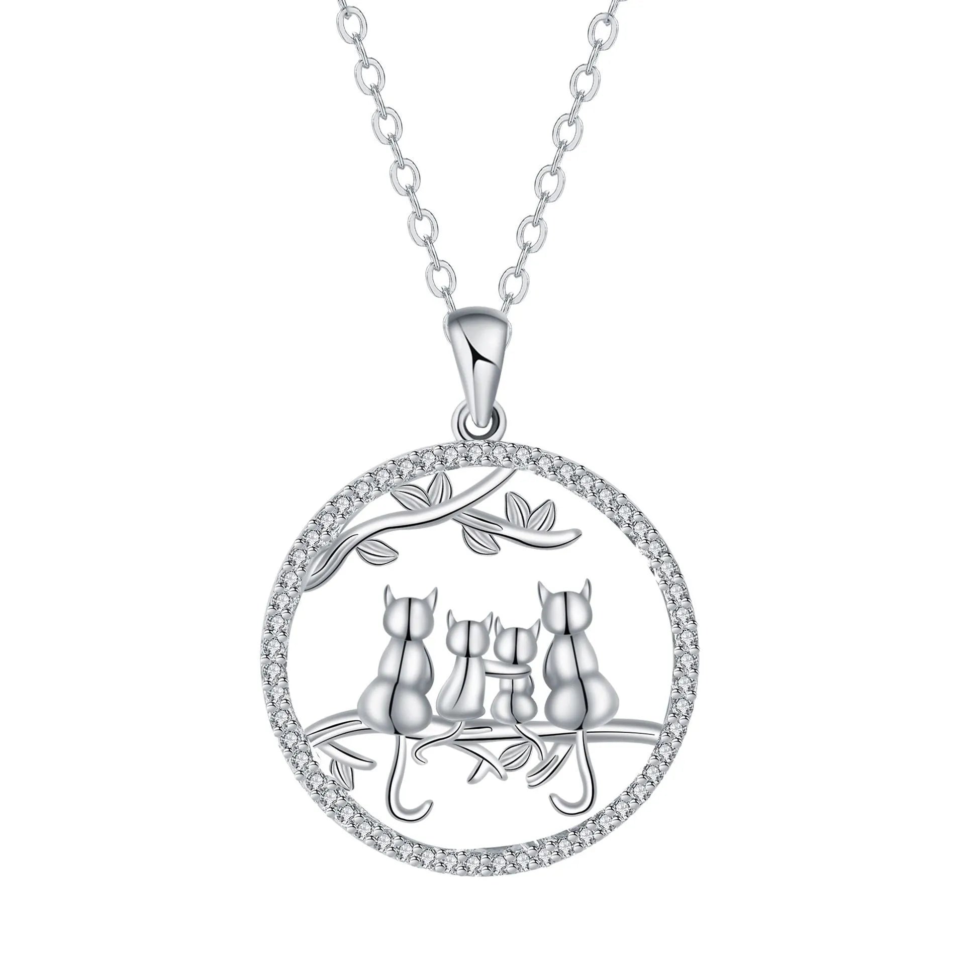Women's copper necklace with four kitten pendants on cross chain