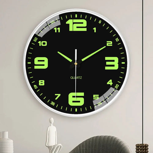 Modern 8 inch luminous wall clock with plastic shell, shown in available colours.