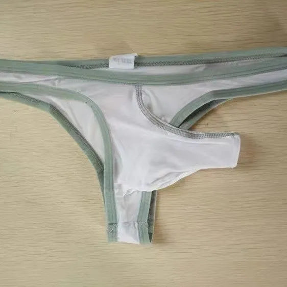 Men's Ice Silk elephant nose small pouch underwear in Army Green colour on a white background.