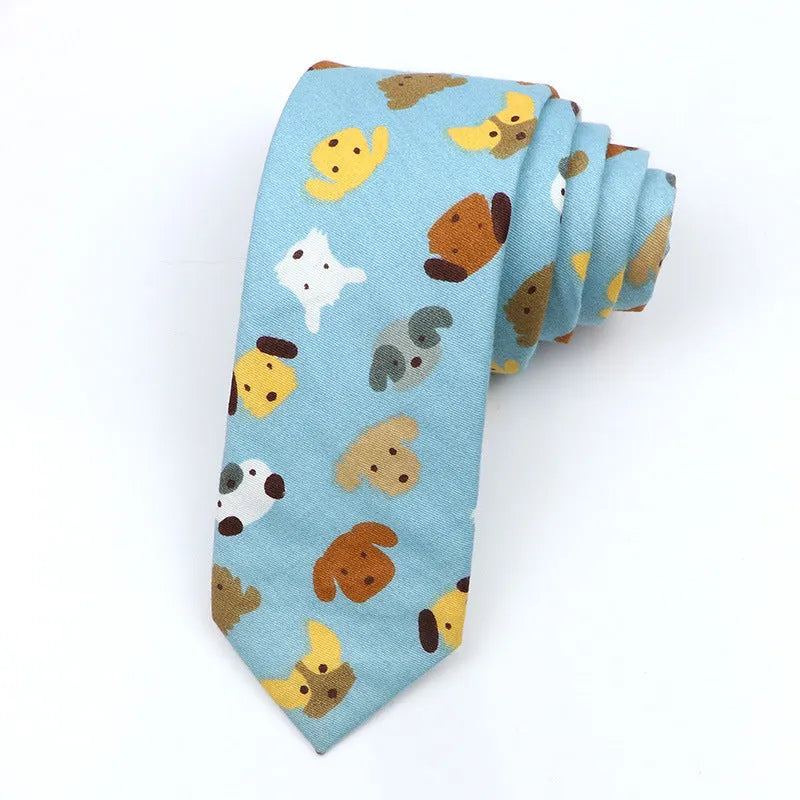Korean style narrow cotton bow tie with cartoon pattern printing and adjustable neck strap