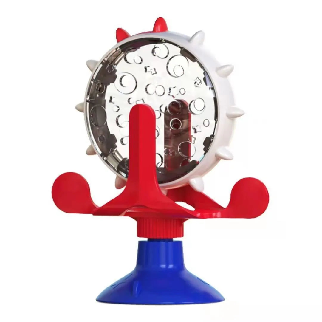 Interactive cat puzzle toy slow feeder with spinner and suction cup base in multiple colours