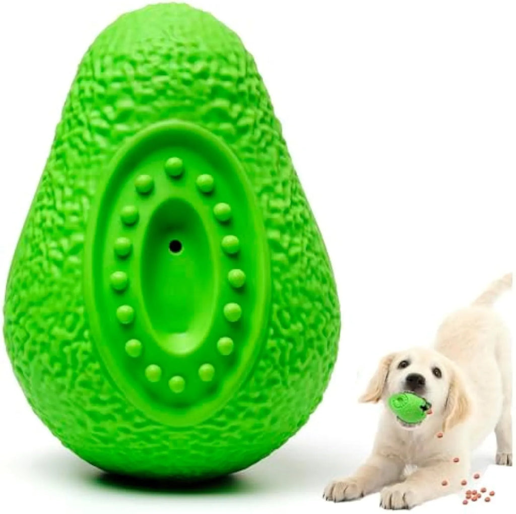 Green avocado-shaped natural rubber dog chew toy for aggressive chewers with textured surface