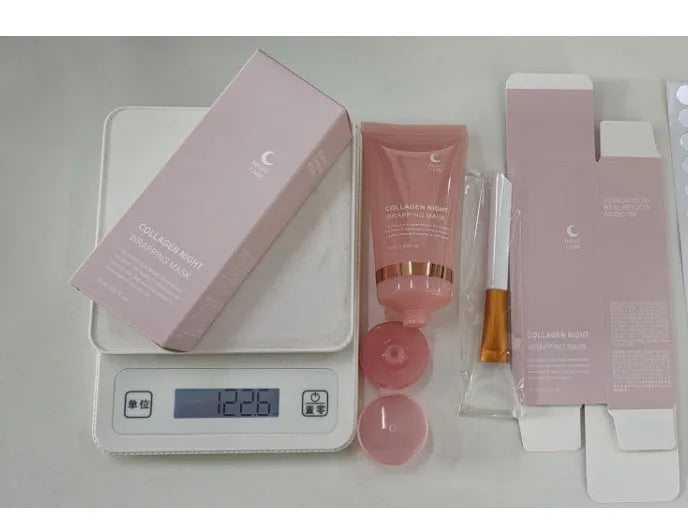 Collagen night mask in 75ml bottle with application brush for skin firming and hydration