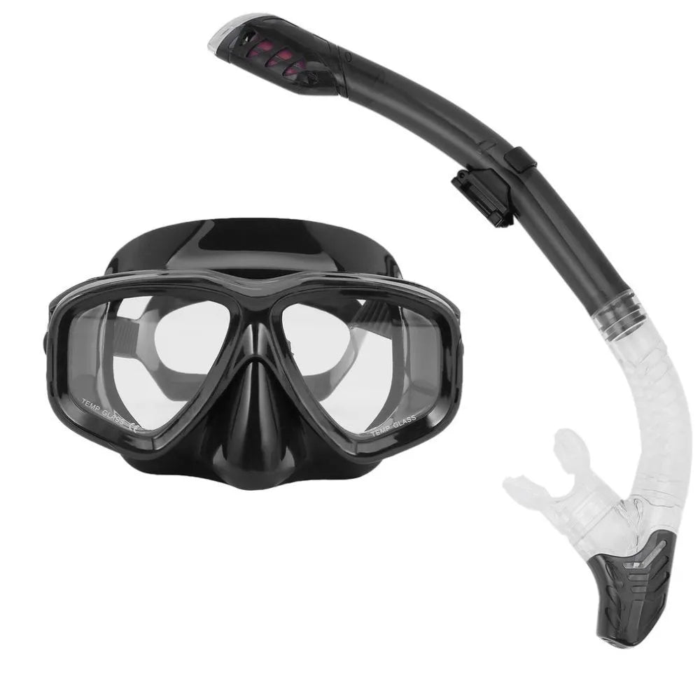 Diving goggles with anti-fog lens, PC frame, transparent glass, and adjustable silicone strap in multiple colours