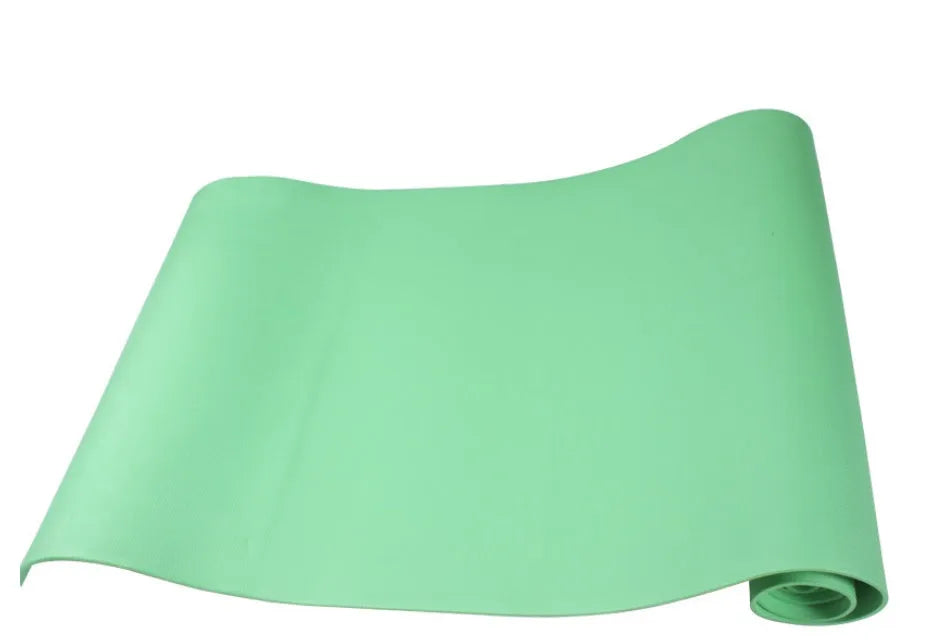 EVA yoga mat in blue showing thickness options of 4mm and 6mm with non-slip texture