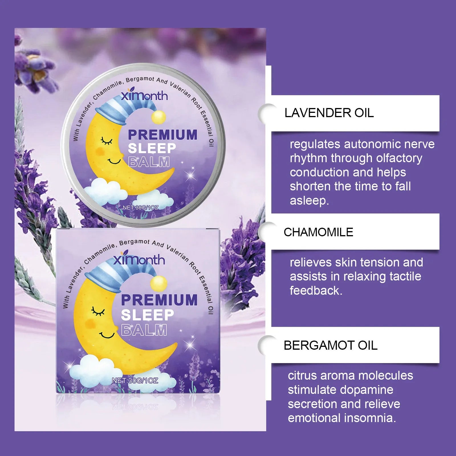 30g jar of Sleep Goodnight Cream with lavender, chamomile, bergamot and valerian.