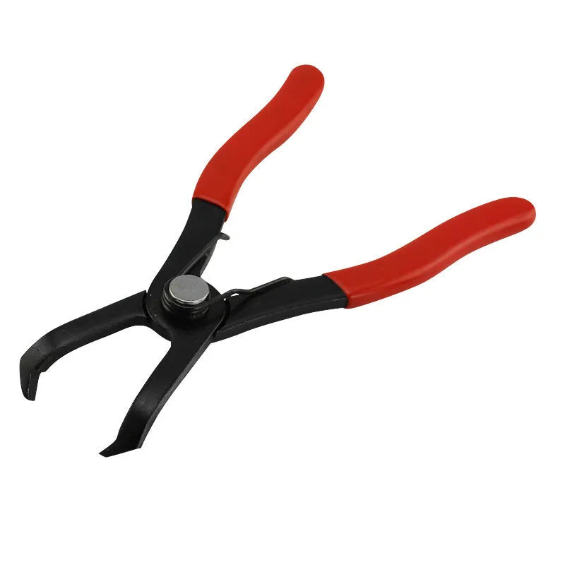 Red interior round nail removal pliers with carbon steel jaws and plastic handles