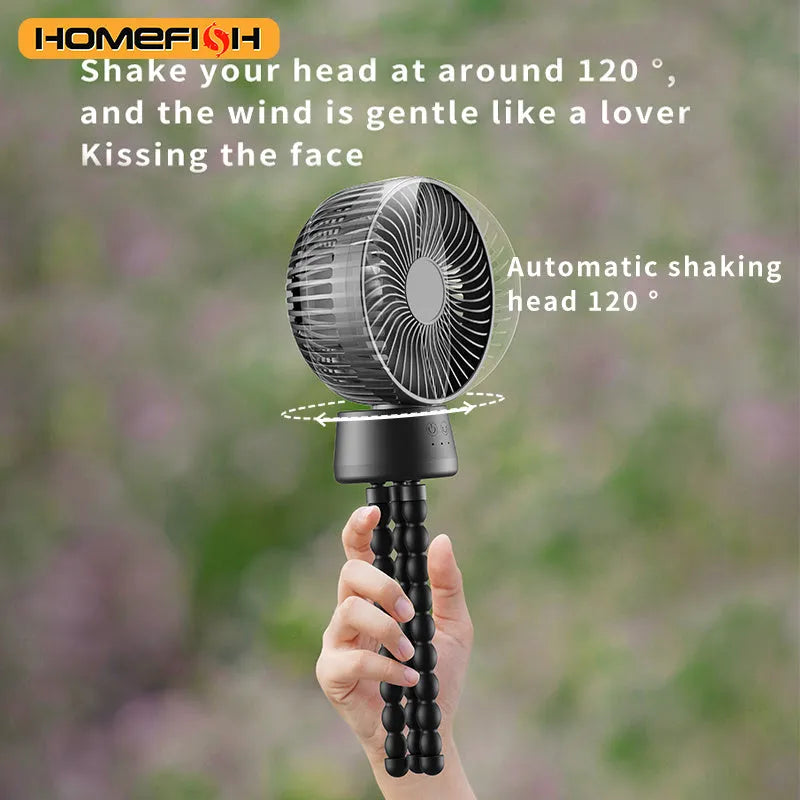 HOMEFISH F2 automatic shake head fan with LED light on removable bracket