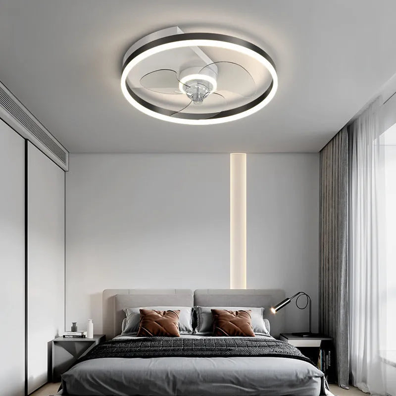 Nordic style white ceiling lamp with integrated fan and light for children's room