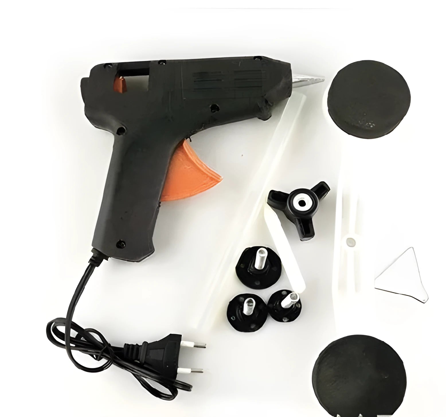 Car dent repair tool with glue gun and three traction gasket strips in color box packaging