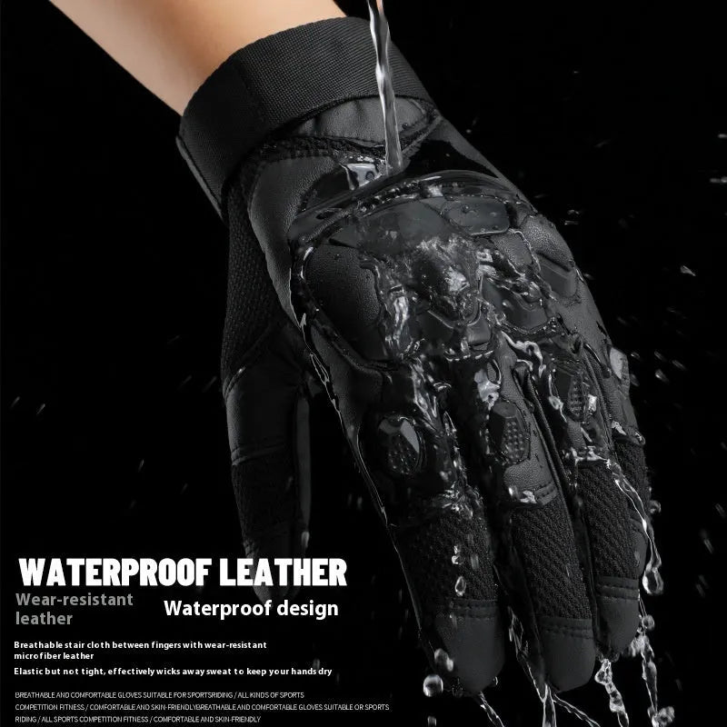 Men's black full finger tactical gloves with breathable fabric and touchscreen capable fingertips.