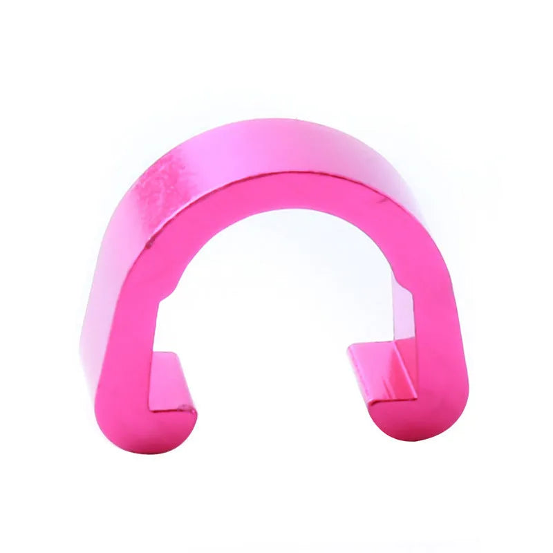 Set of aluminium alloy C buckles in various colours on a white background.