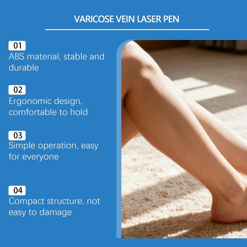 White and silver varicose vein laser pen with ABS body on a plain background