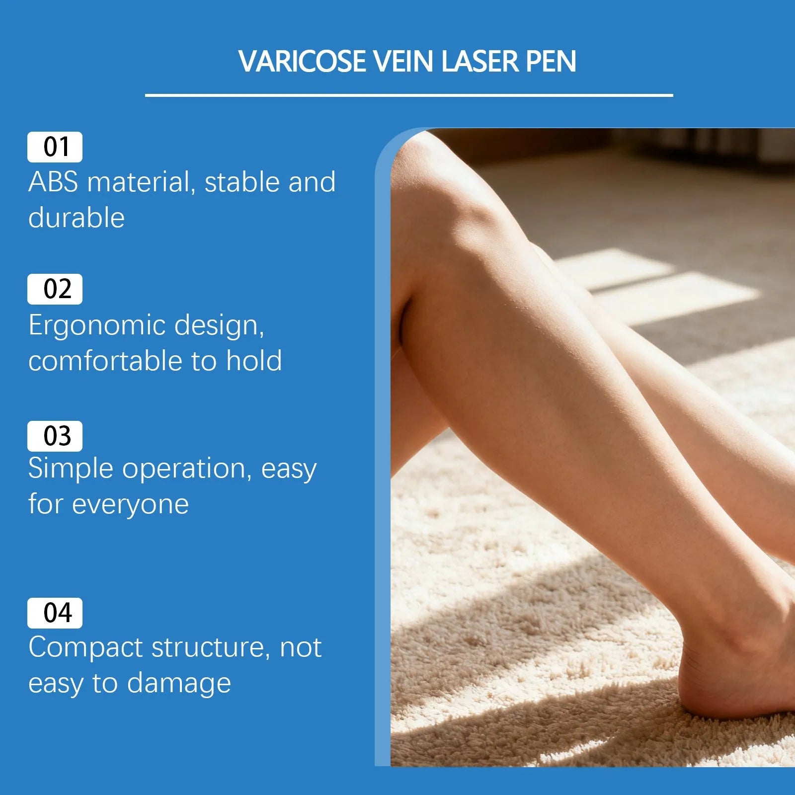 White and silver varicose vein laser pen with ABS body on a plain background