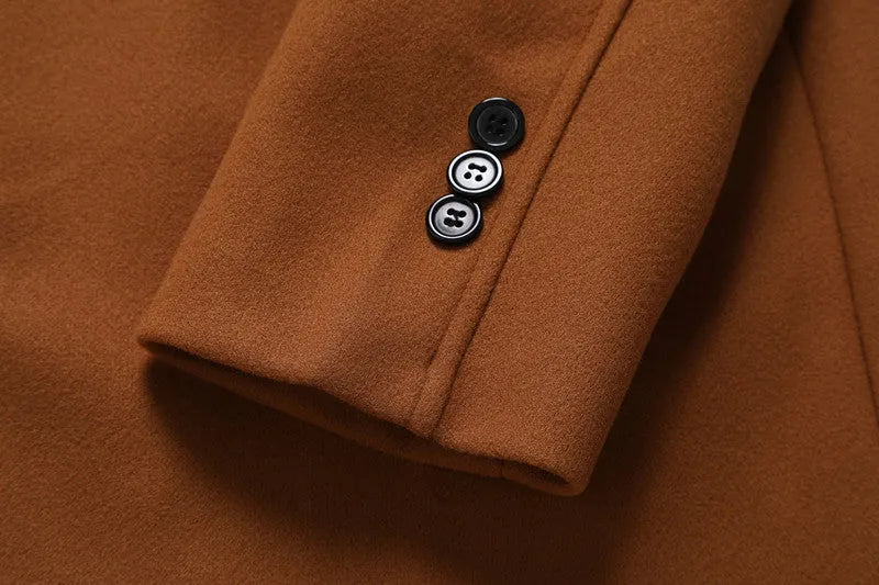 Solid-colour khaki form-fitting woolen coat for men, autumn layering, sizes S-XXXL