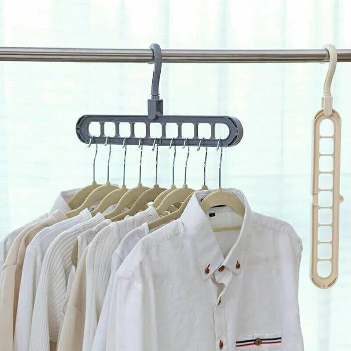Plastic clothes storage hanger with rotating hook, shown in available colours.