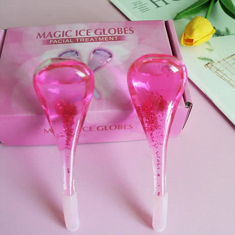 Set of two beauty ice wave ball face massage tools in purple flash finish on white background