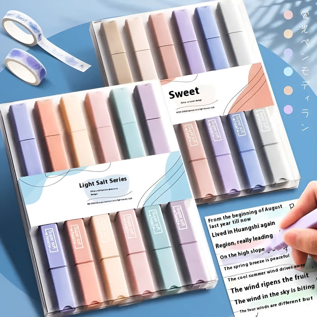 Set of double headed fluorescent marking pens in salt series, sweet series, and mixed colour packs