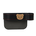Leather car seat gap storage box with cartoon bear design options for co-pilot or main driving position.