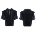 Men's grey hooded short sleeve polyester sports suit with three-dimensional stitching and matching trousers