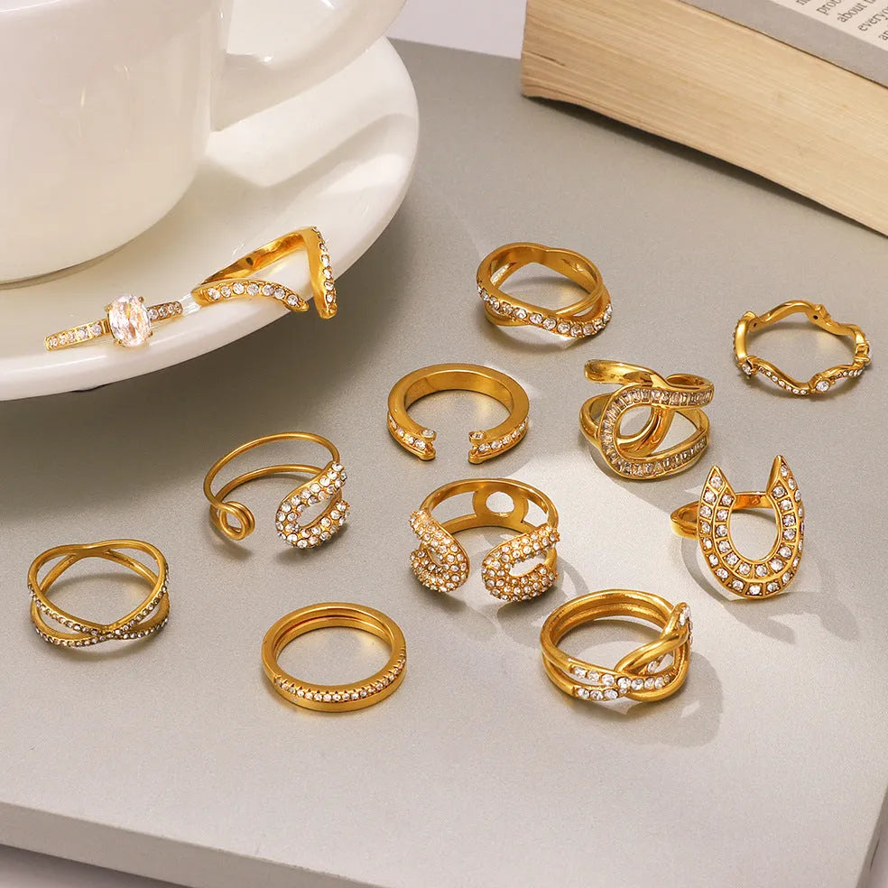 Stainless steel geometric line pattern ring for women with electroplated non-fading finish in European style