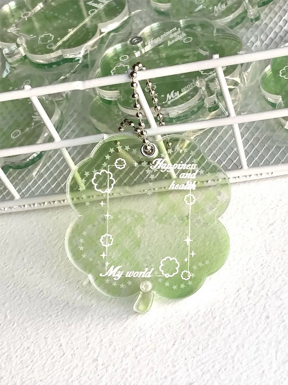 Acrylic four-leaf clover phone pendant keychain in blue and green colours