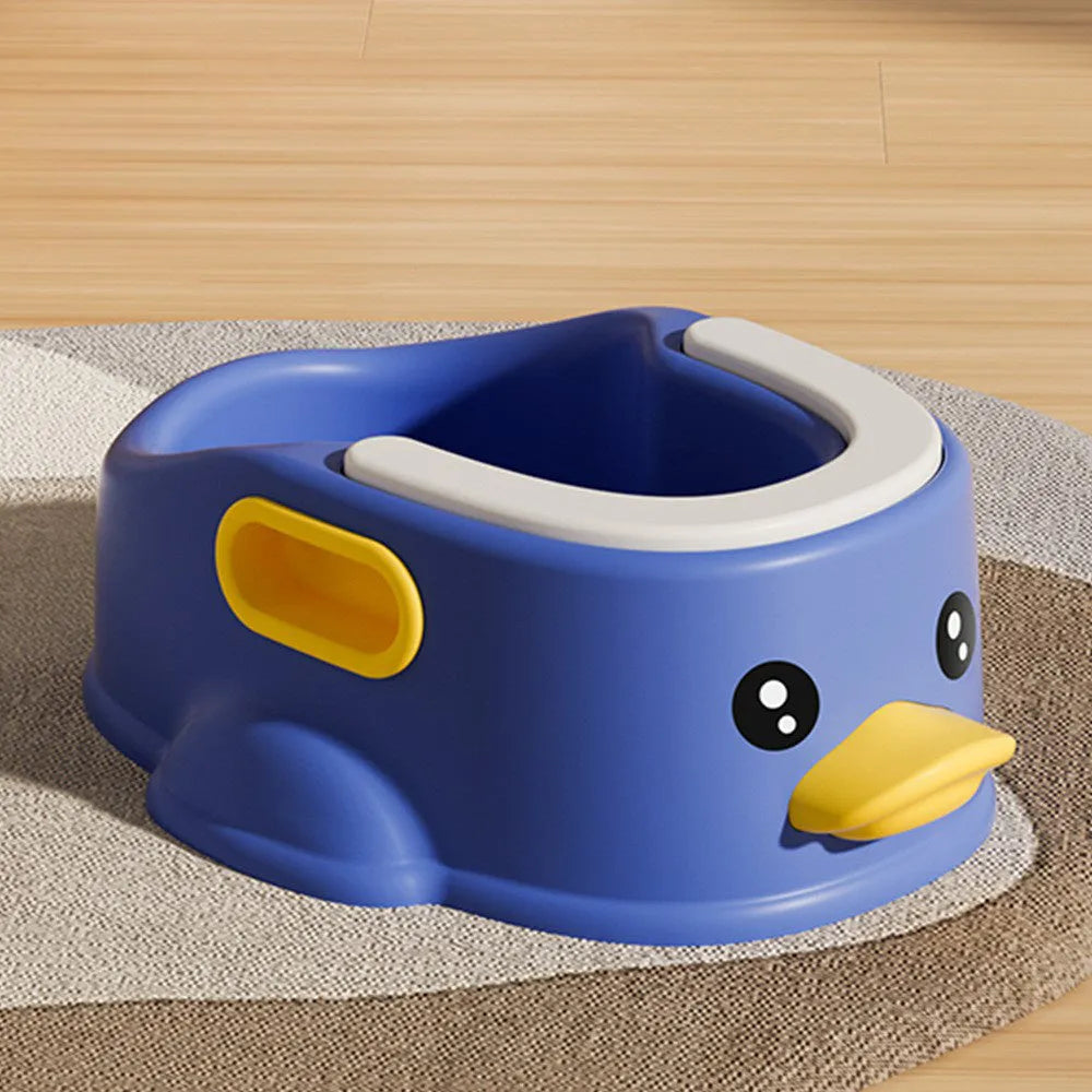 Blue PVC duck-shaped bathtub for dogs and cats on a white background