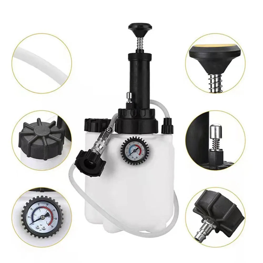 White 3-litre automobile brake oil tank replacement tool kit with copper, iron, and plastic components.