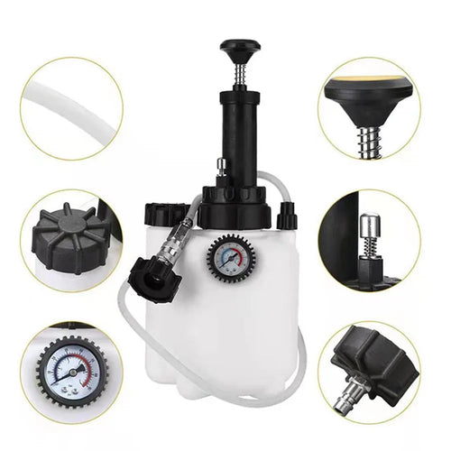 White 3-litre automobile brake oil tank replacement tool kit with copper, iron, and plastic components.